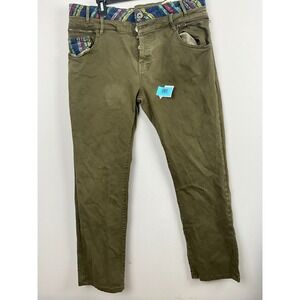 Desigual Mens Regular‎ Fit Olive Green Jeans Size 38 Multicolor Trim Zip Detail